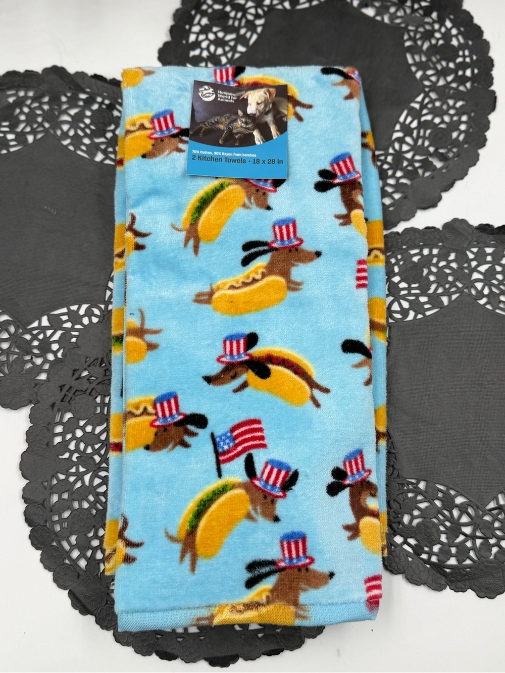 Patriotic Dachshund Hot Dog Kitchen Towel - Light Blue